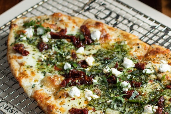 Whipped Chevre and Almond Pesto Sourdough Pizza